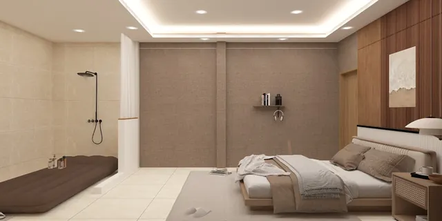 Deluxe shower room with a rain shower, nuru mattress and low bed